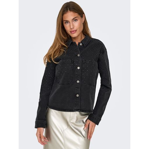 ONLY Cassie Rhinestone Denimskjorte, Washed Black, L