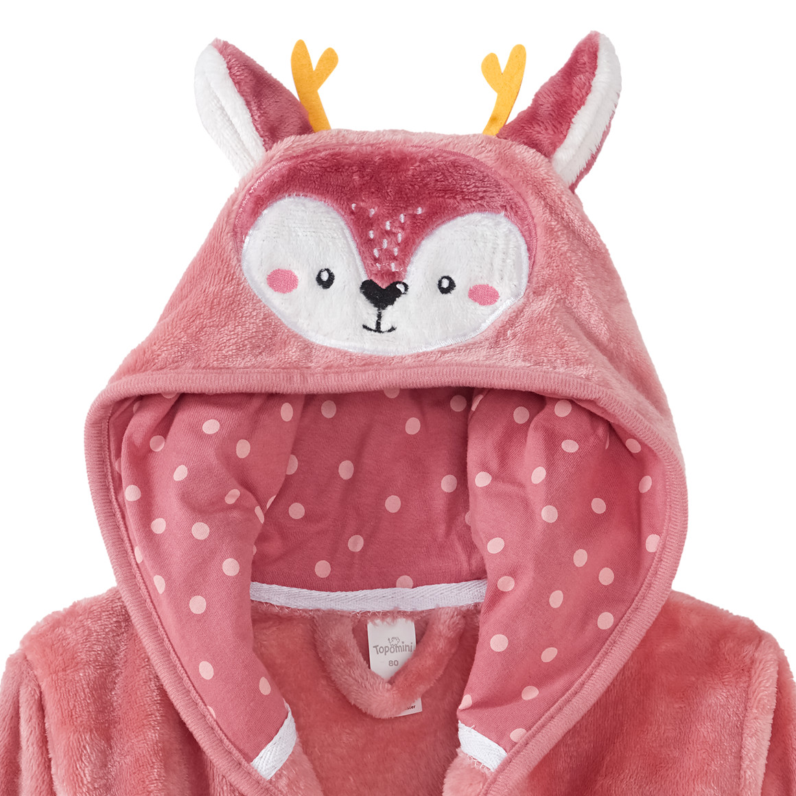 Topomini Baby Bademantel mit Reh-Applikation rosa