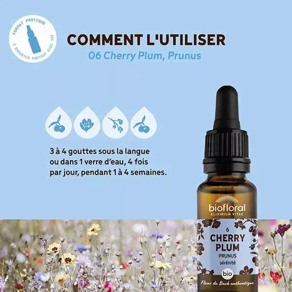 Florais de Bach Biofloral 06 Cereja, Ameixa, Prunus, Conta-gotas, Orgânico, Demeter, 20 ml