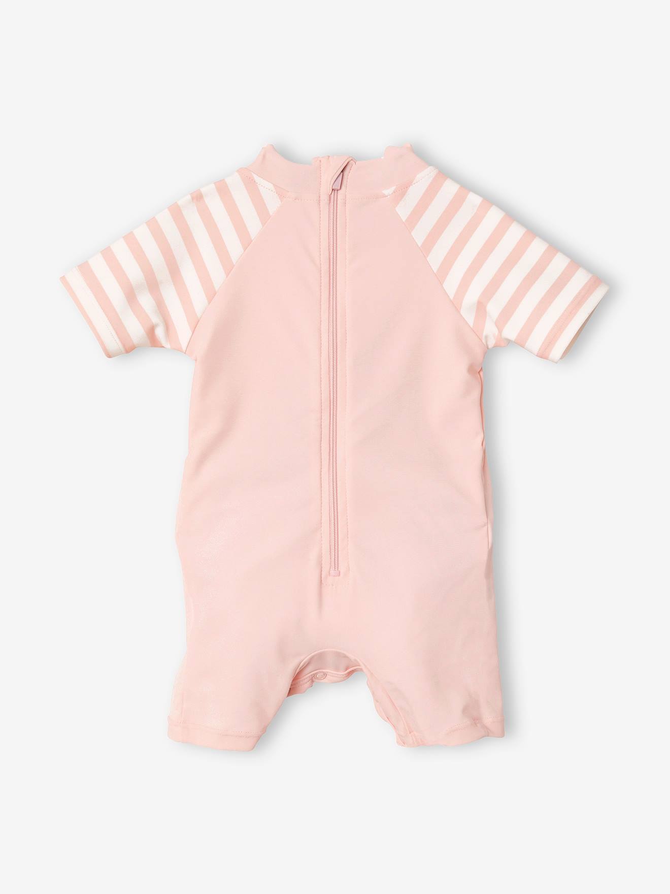 Macacão rosa claro liso, resistente aos raios UV, para bebê menina, com estampas.