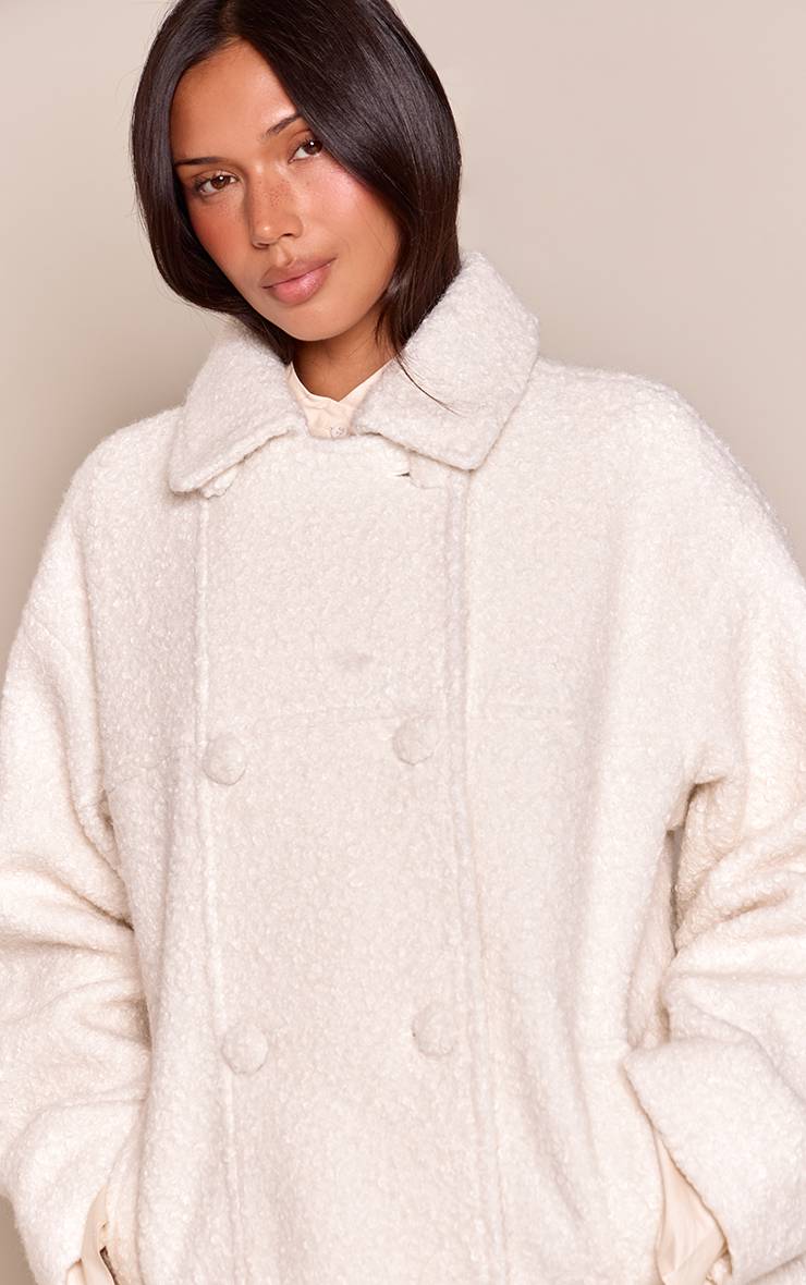 Ecru Manteau Maxi En Bouclé À Double Boutonnage