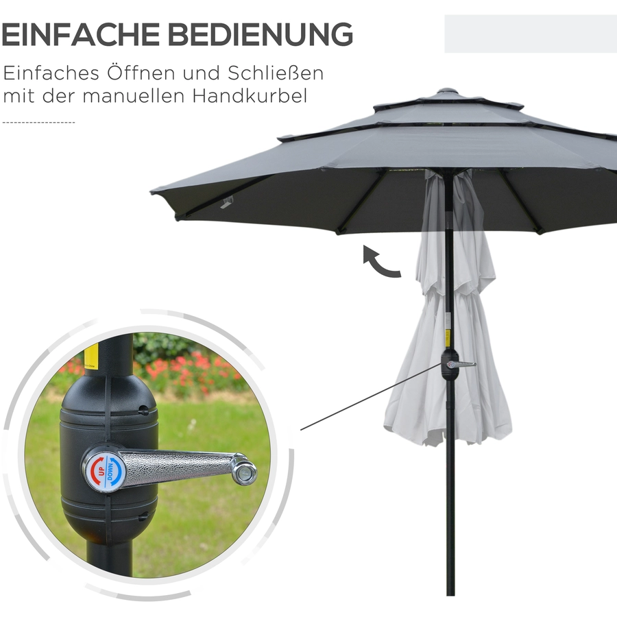 Outsunny Sonnenschirm mit 3-stufigem Dach grau