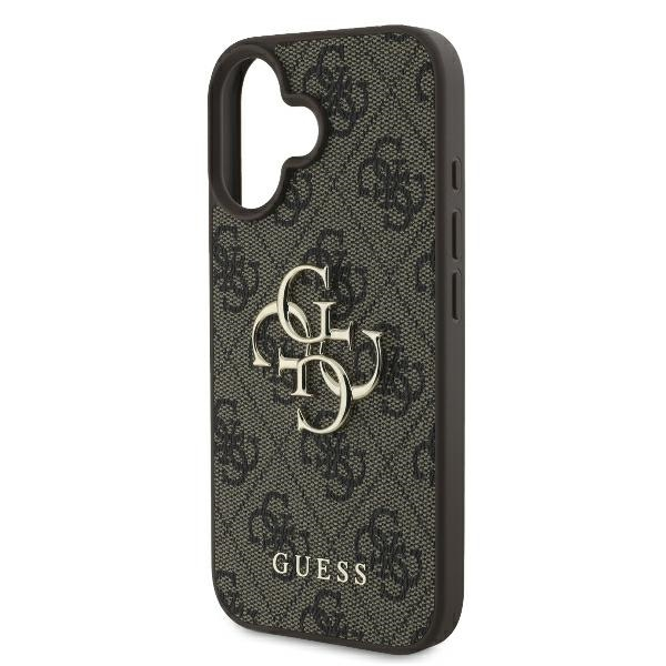 iPhone 16 Leder Hardcase Hülle 4G Big Metal Logo (GUHCP16S4GMGBR) - Braun