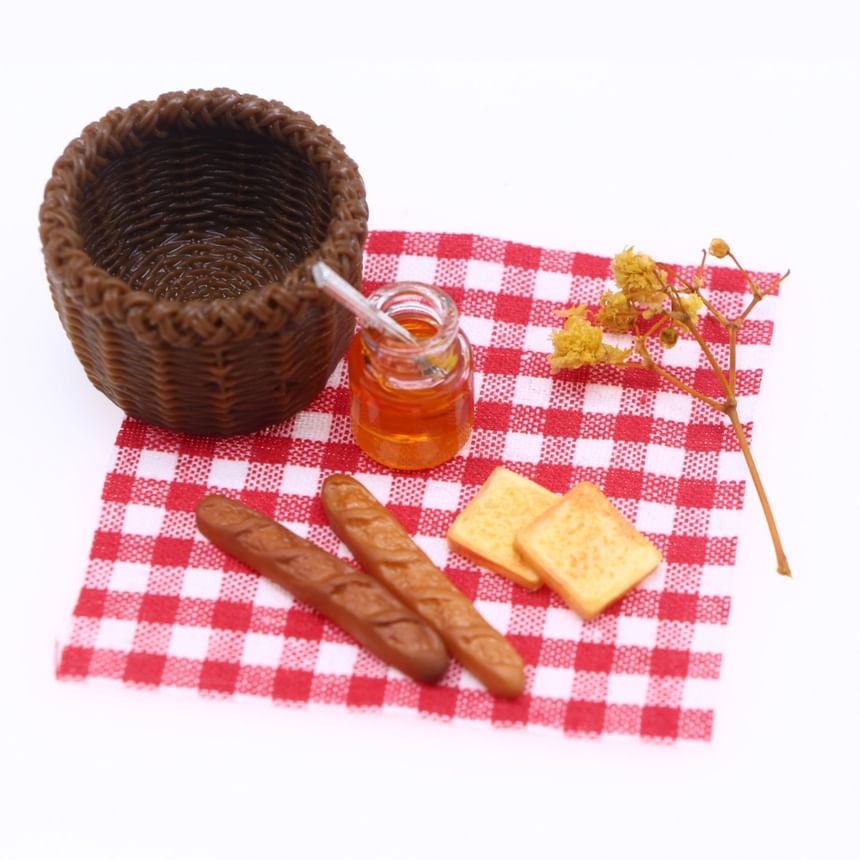 Ffeluro - Set: Bakkerij + Mand + Kunstplant + Picknickkleed + Honingkan + Lepel Miniatuur
