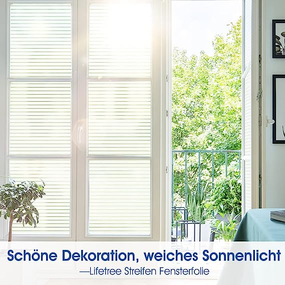 (45x200cm) Matte Deko Fensterfolie Statische Sichtschutz Folie Blickdicht (Anti-UV) - Feines Streifenmuster