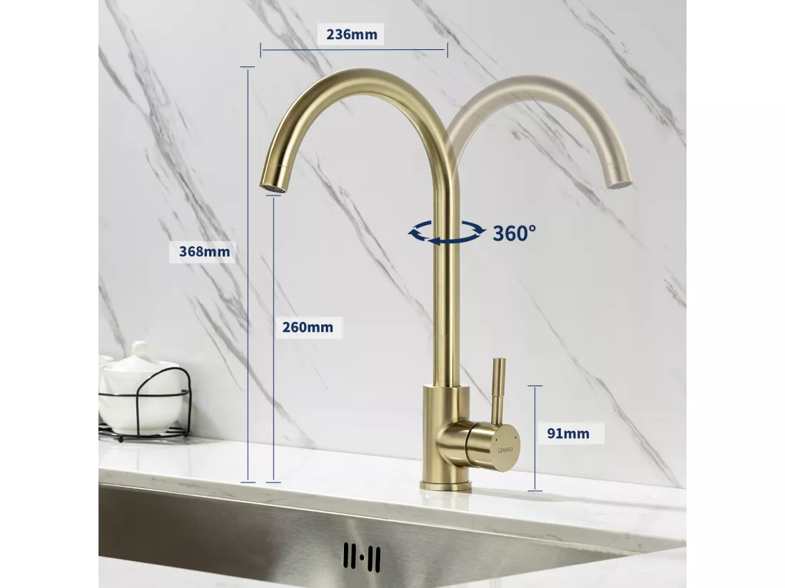 Auralum Max Colonne douche en laiton Bronze Rétro,Douche avec Mitigeur Mécanique,Hauteur Réglable+Robinet Cuisine en Inox,Rotatif à 360°,Doré Brossé
