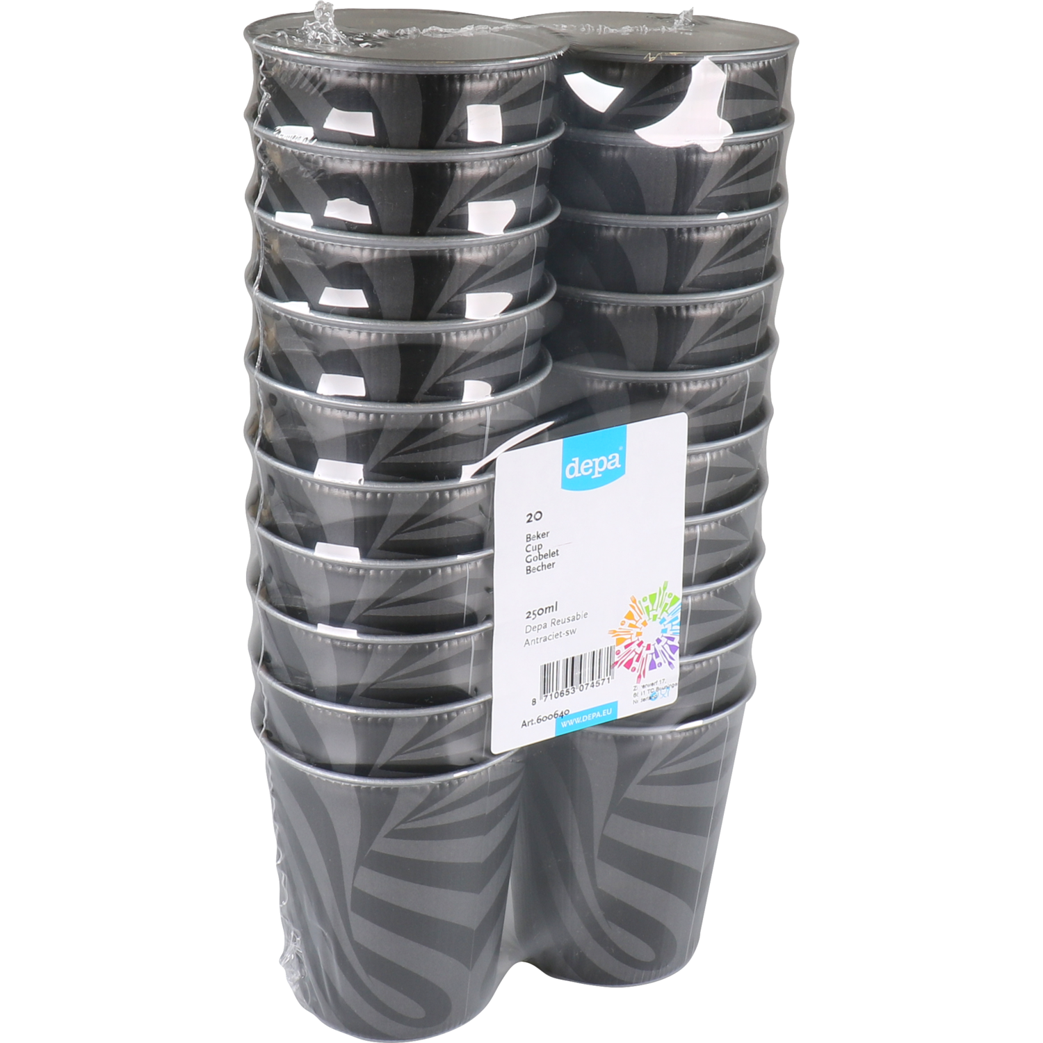Depa, Zero waste beker, Swirl, PP, reusable, 430ml, antraciet