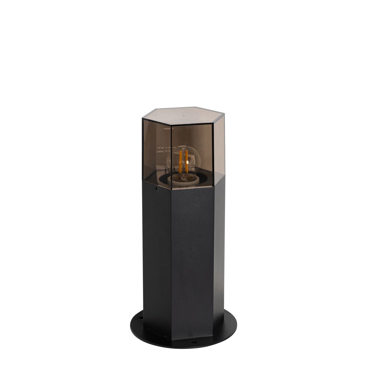 Staande buitenlamp zwart met smoke kap zeshoek 30 cm - Denmark