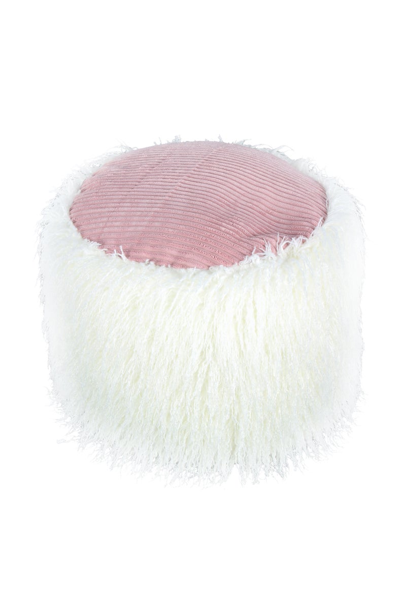 Poef, bont poef kruk, modern wit/roze, rond, Ø 45 cm