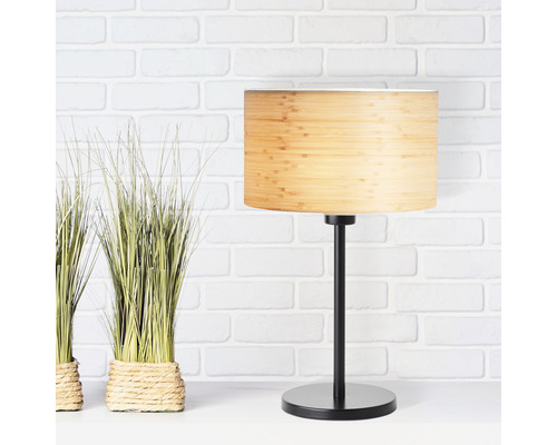 Romm 1-lichts tafellamp, HxØ 42x25 cm, zwart/bruin/naturel