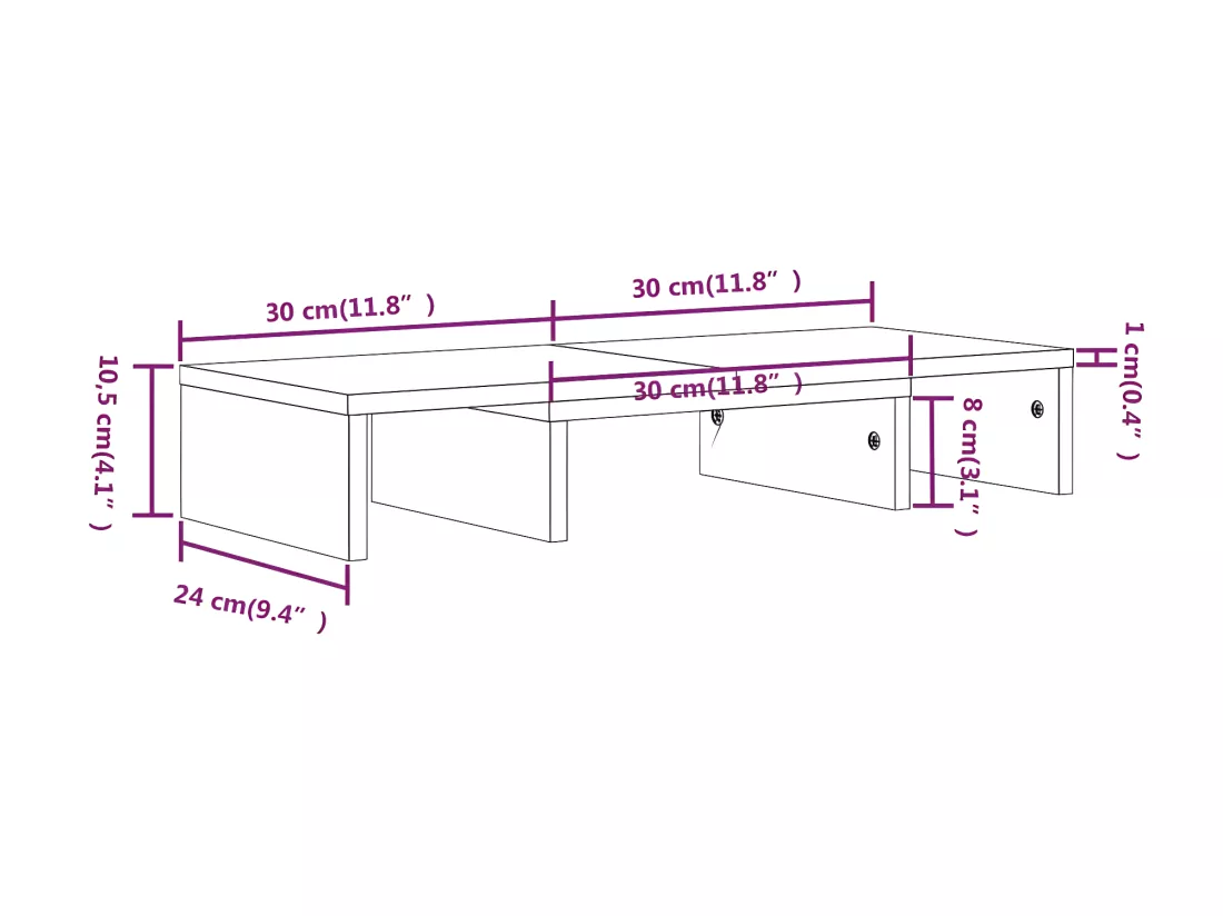 Support de moniteur Marron miel 60x24x10,5 cm Pin solide