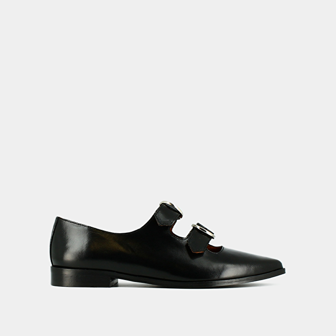 Mocassins pointus à boucles  en cuir noir