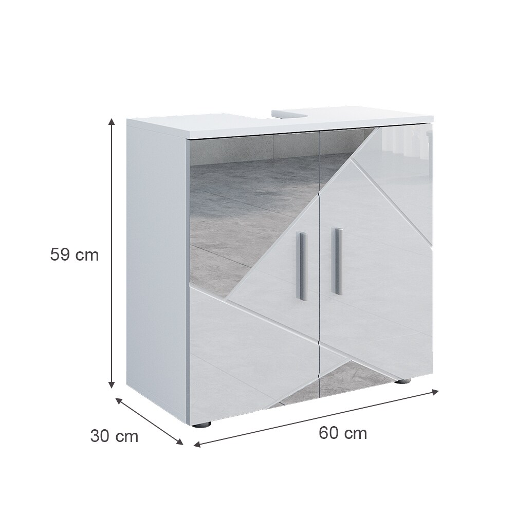 Vicco Spiegelwaschtischunterschrank Waschbeckenunterschrank Badschrank Irma Weiß Hochglanz modern 60x59 cm Badezimmer Schrank Badmöbel Schranktür Schrankfach Ablage Aufbewahrung Dekospiegel