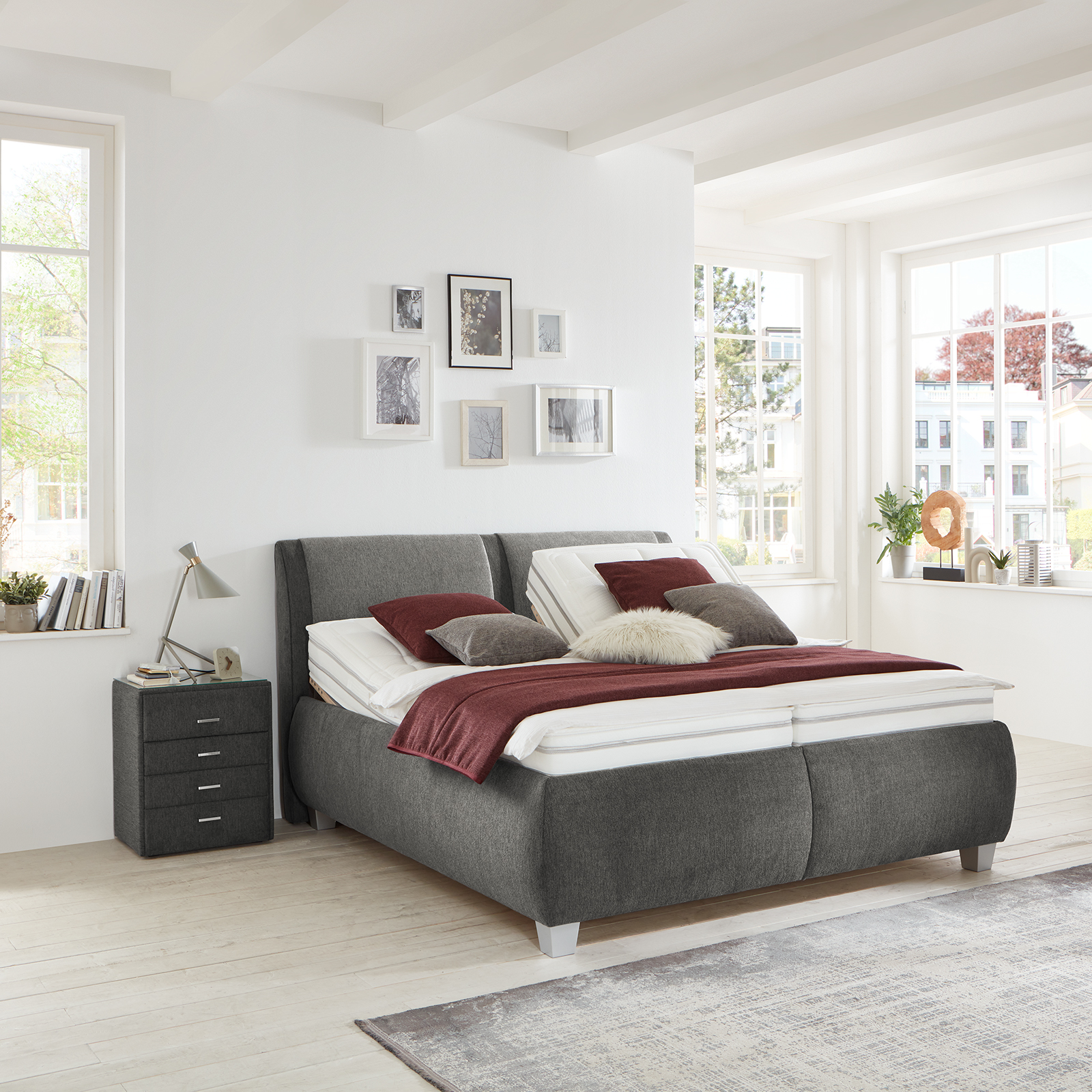 polsterpower Polsterbett - anthrazit-grau - H3/H4 - mit Bettkasten - 180x200 cm