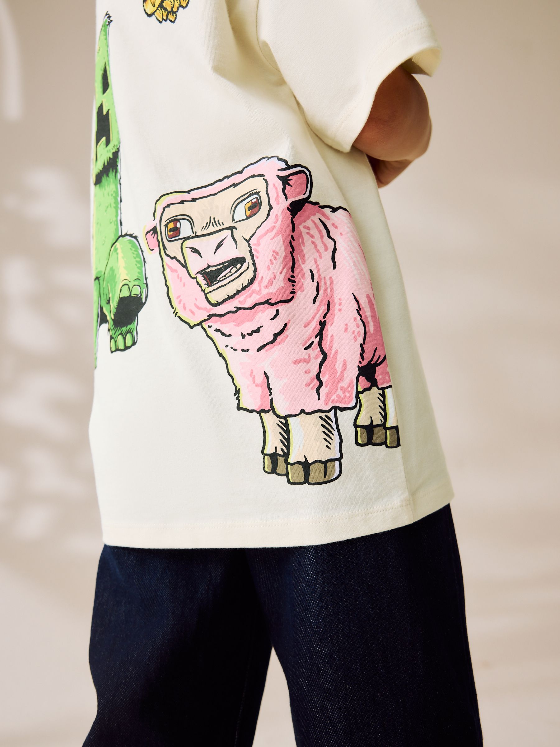Crème - Oversized T-shirt met grafische print (3-16jr)