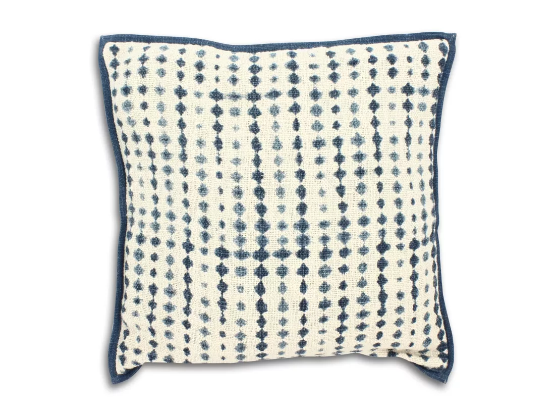 Now's Home - Coussin En Coton Imprime Bleu Mer Passepoil Bleu 45x45cm Galo