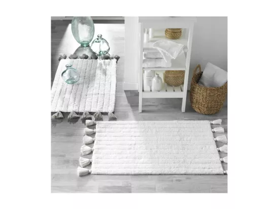 Tapis de Bain 50 x 80 cm Minatis Blanc/Gris - Coton Jacquard