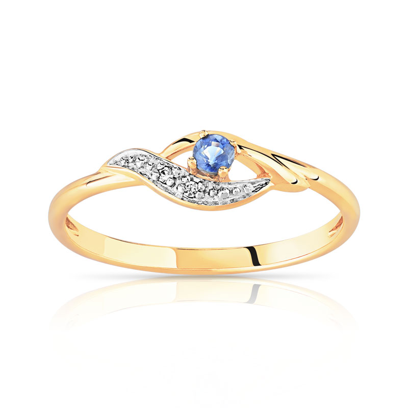 Bague or 375 2 tons saphir et zirconias