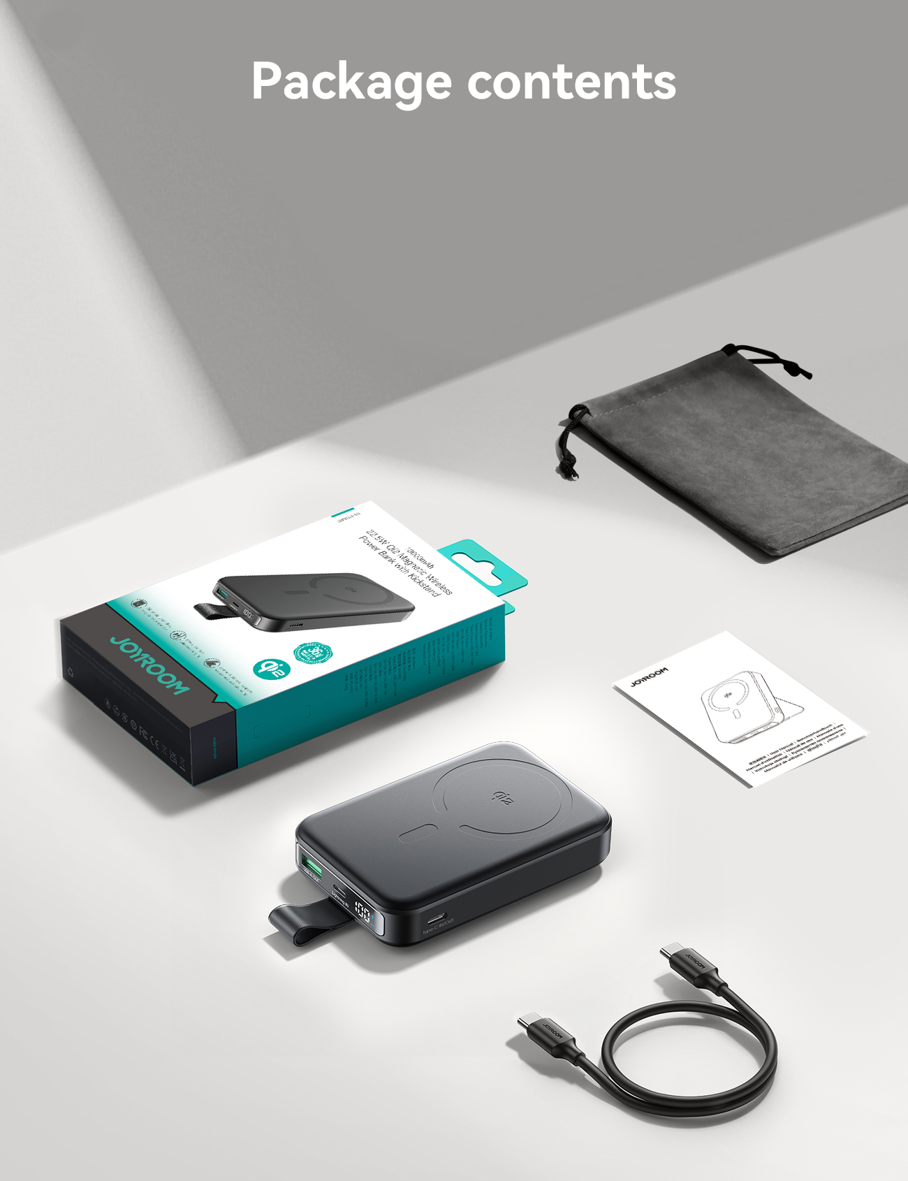 (15W) 10000mAh Magnetische Qi2 MagSafe Powerbank USB C Ladegerät mit LED Anzeige   Kickstand (JR-PBM11) - Schwarz