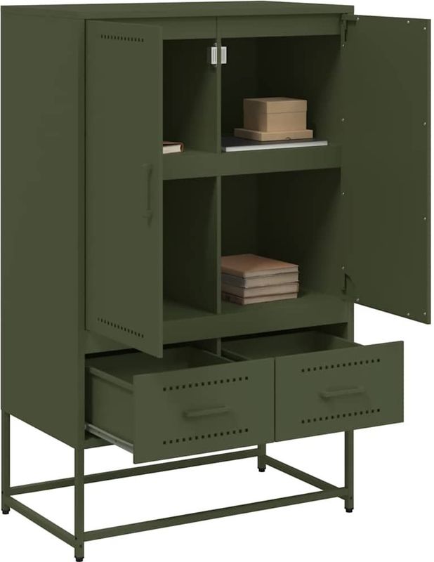 vidaXL - Hoge Kast - Olijfgroen - Staal - 68x39x111,5 cm