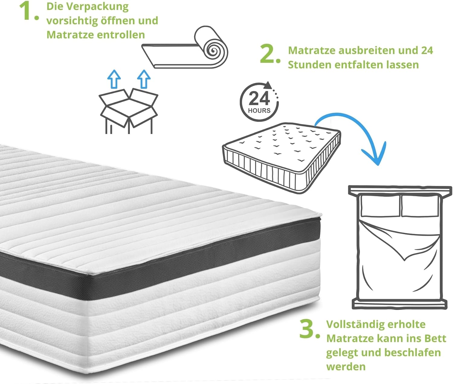 Bodyprotect Taschenfederkernmatratze Elite Line 90x200 cm, 1000 Federkern orthopädische Matratze Härtegrad H4 extra fest, Öko-Tex, ergonomische 7 Zonen Federkernmatratze, Höhe 25, Made in EU