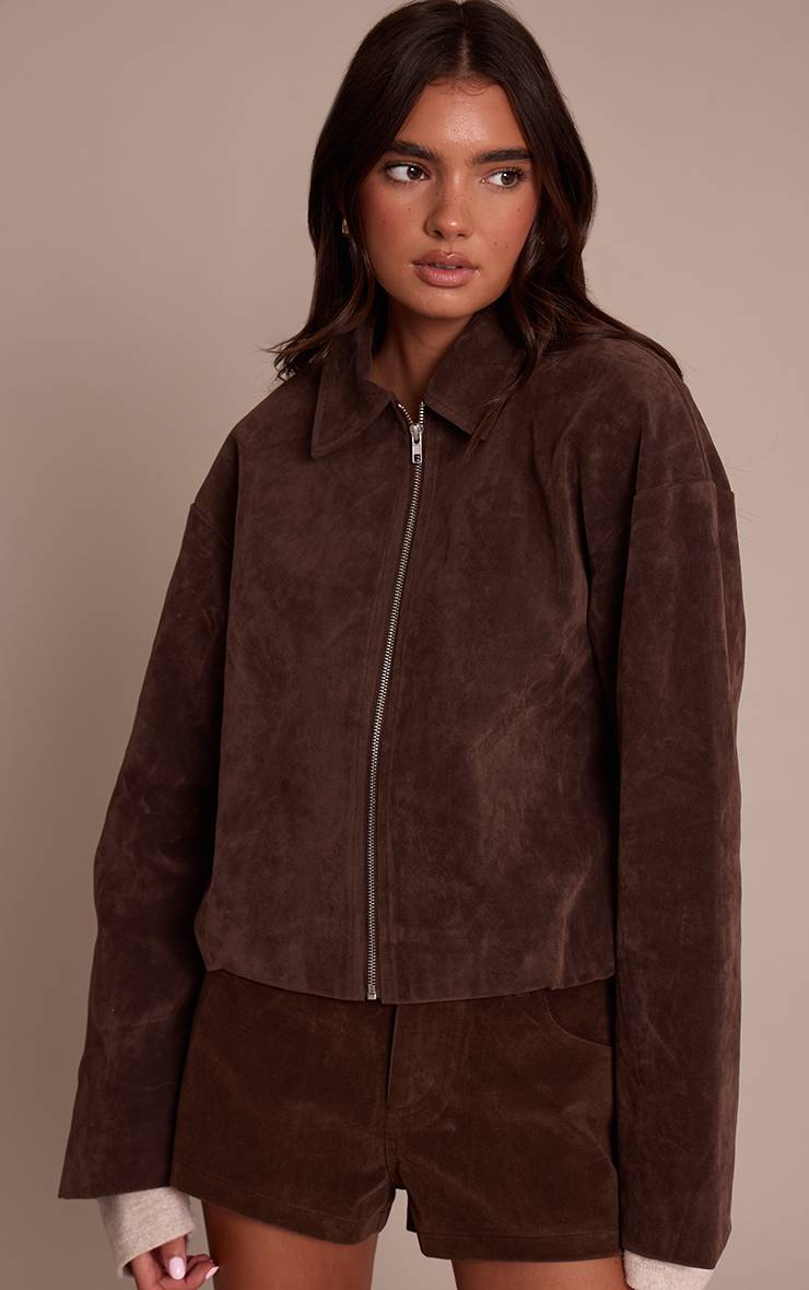 Marron Foncé Short Tailleur En Daim