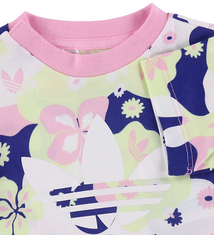 adidas Originals T-Shirt - Weiß/Pink/Lila m. Blumen