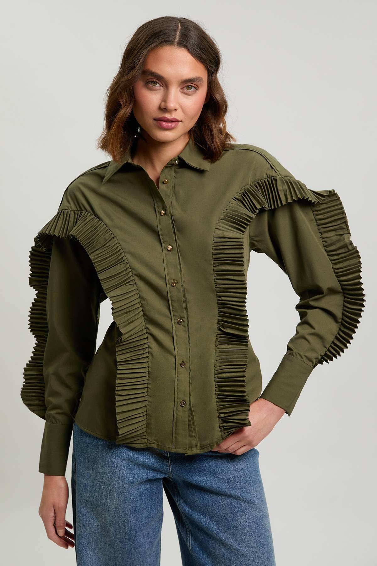KarenMillen Chemise En Popeline De Coton Avec Détail De Plis Plissés