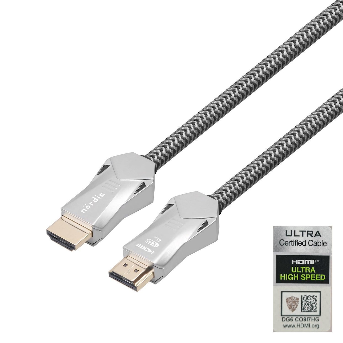 NORDIC-SERTIFISERT KABLER 2m Ultra High Speed ​​​​HDMI 2.1 8K 60Hz 4K 120Hz 48Gbps Dynamic HDR eARC VRR Nylonflettet kabel Gullbelagt