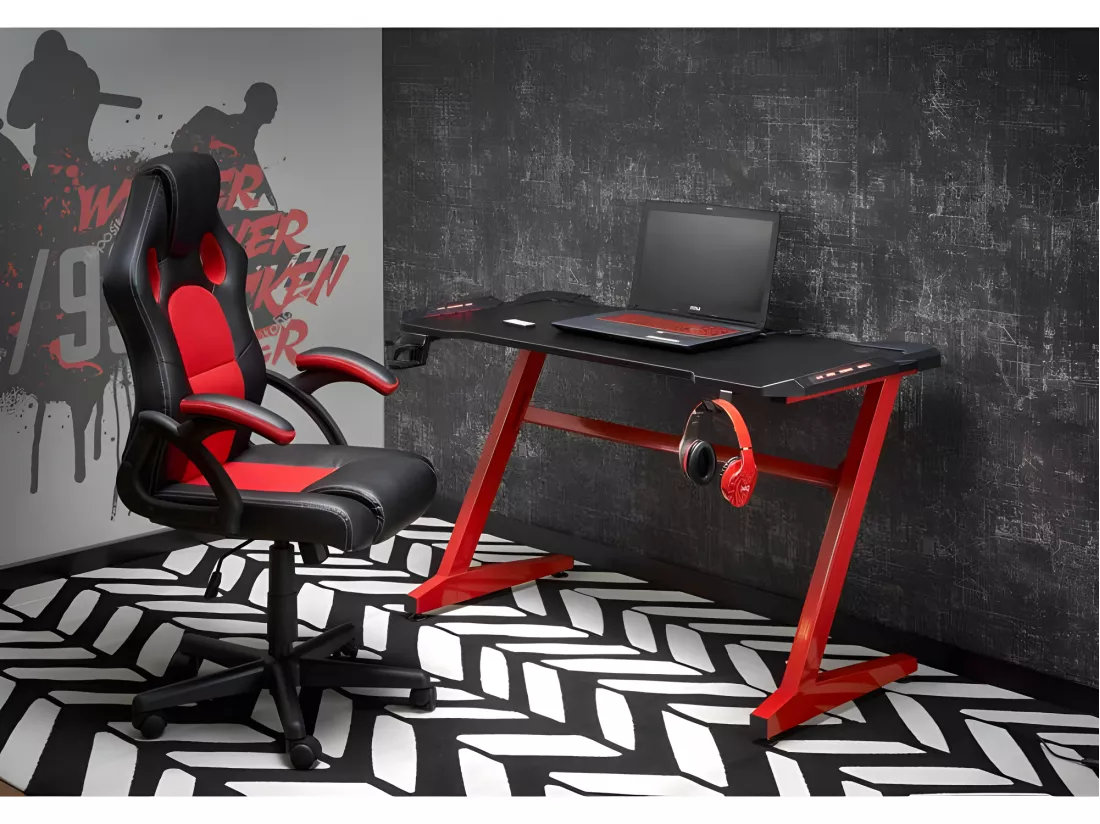 Bureau design gamer noir et rouge à LED Tilik