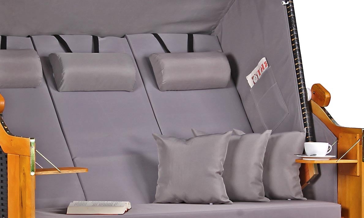 Baltische strandstoel, driezits, PE, zwart, design: effen grijs