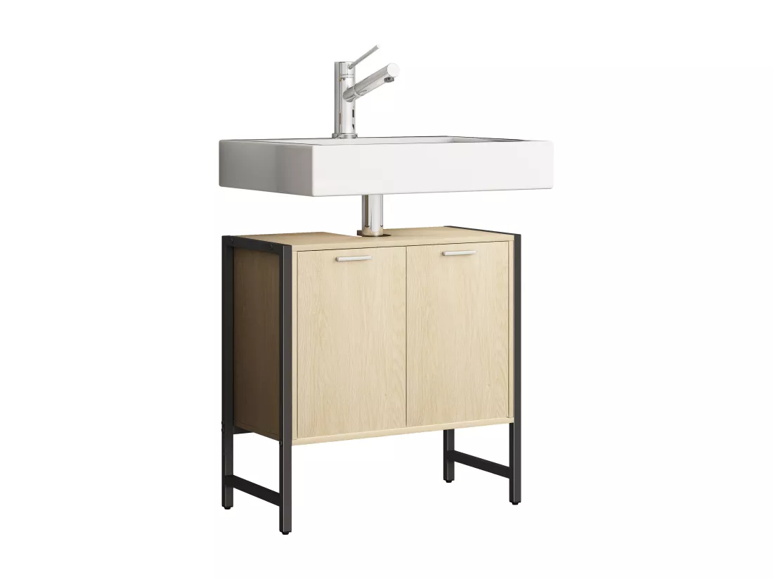 Armoire basse de salle de bain en bois Edino Portes battantes