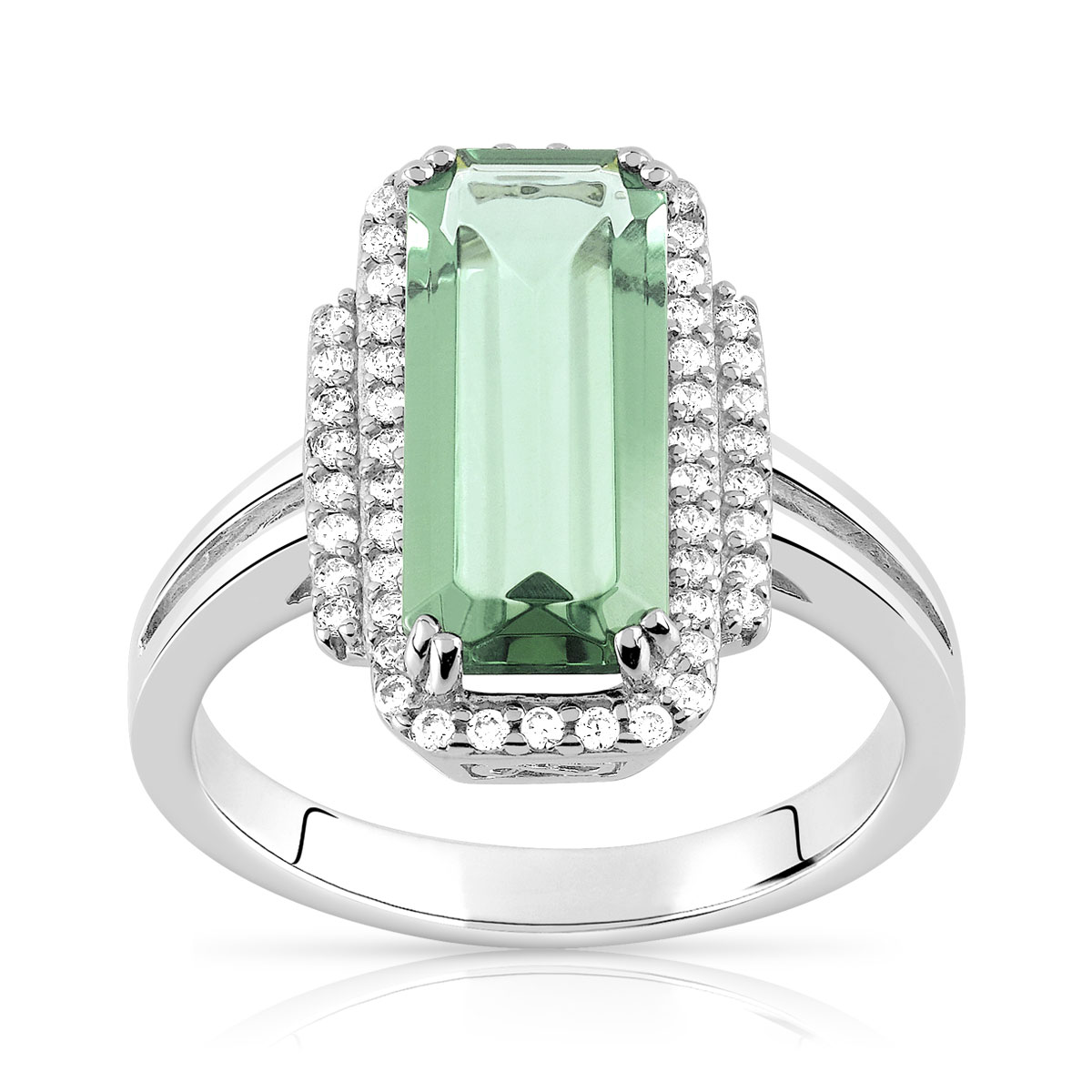 Bague argent 925 rectangulaire quartz imitation et zirconias