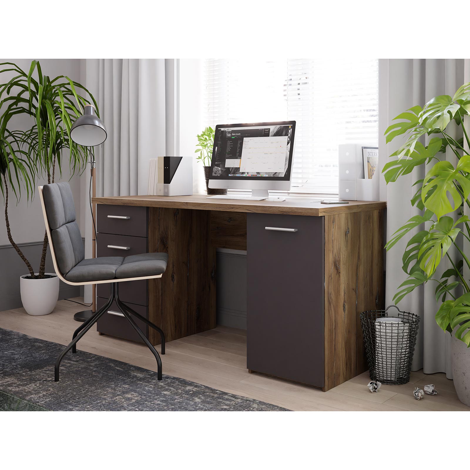 Schreibtisch - Eiche-grau - 145 cm breit