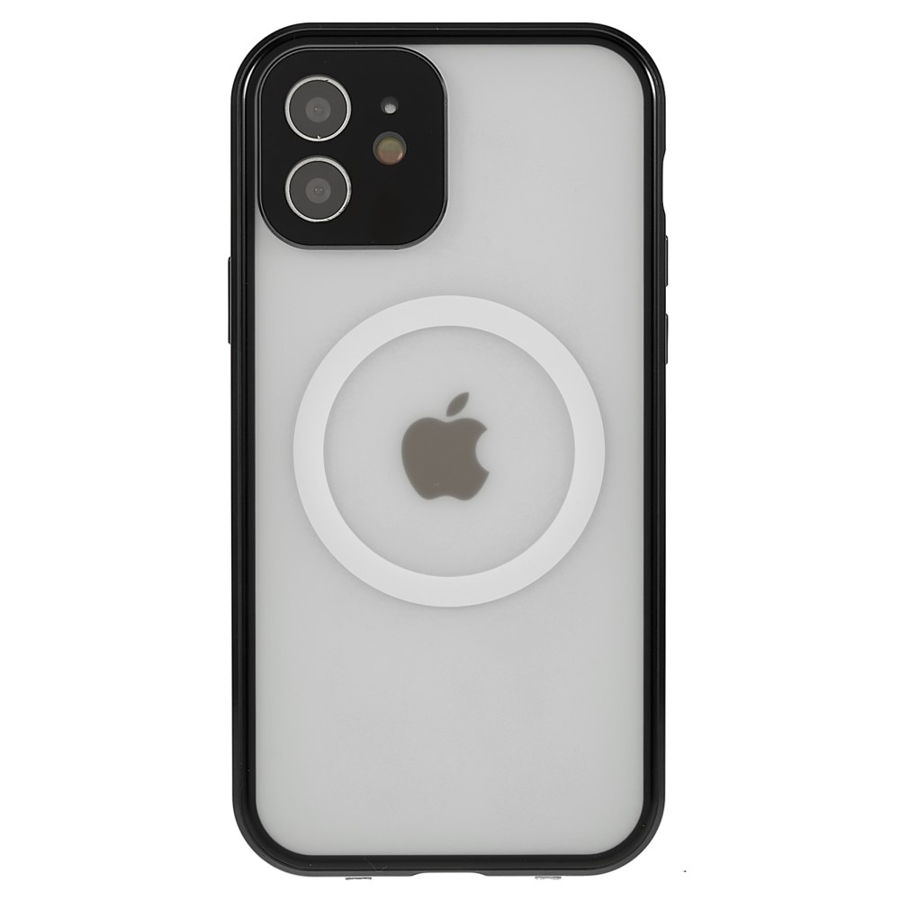 iPhone 12 MagSafe Magnetische Alu Schutzhülle mit Panzer Glas Backcover   Display- / Kameraglasschutz (Magnet-Technologie) - Schwarz