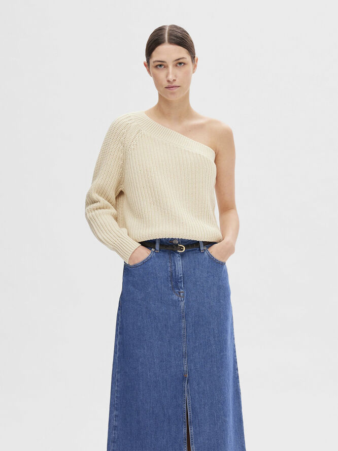 Selected Femme SLFSEDORA LS KNIT ONE SHOULDER Birch