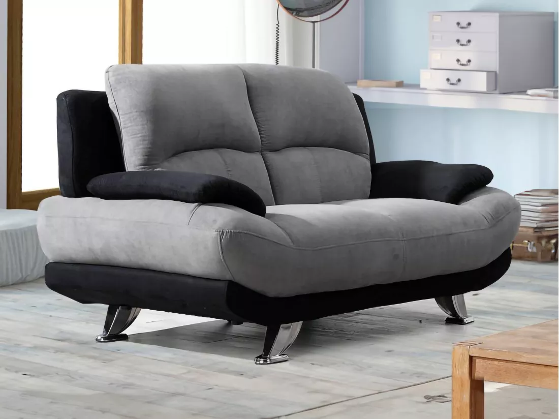 Canapé 2 places en microfibre MUSKO - Bicolore gris et noir