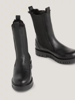 Botas Chelsea de couro com forro quente