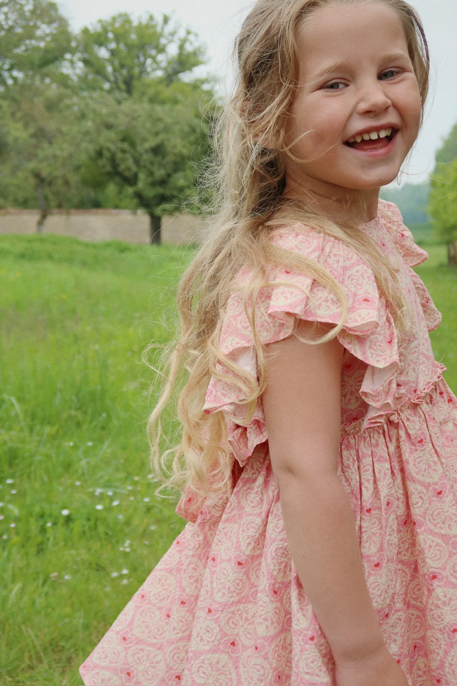 Ava bow kjole - lacy pink - 2Y