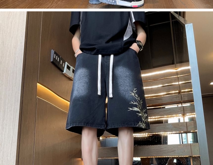 Trimecca - Geborduurde denim shorts met trekkoordtaille