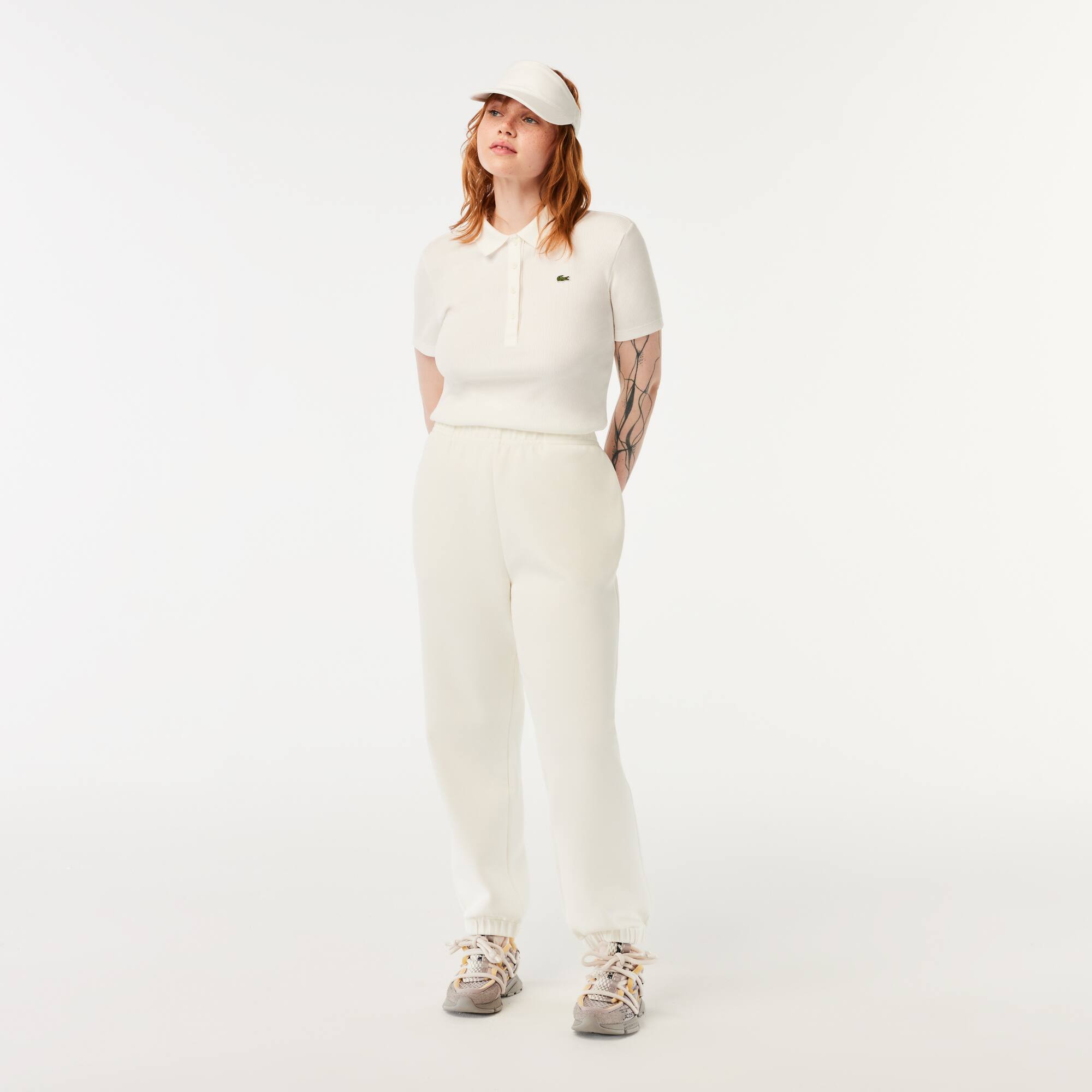 Pantalon de jogging Jogger en coton mélangé uni Pantalons de survêtement - Blanc - Lacoste - Femme