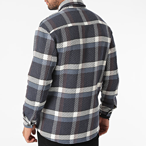 Chemise Manches Longues A Carreaux UP-C076 Bleu Marine