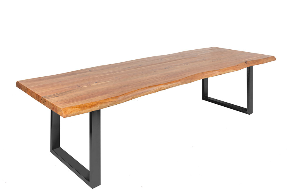 Massiver Esstisch MAMMUT 300cm braun honey finish Akazie schwarz Baumkante