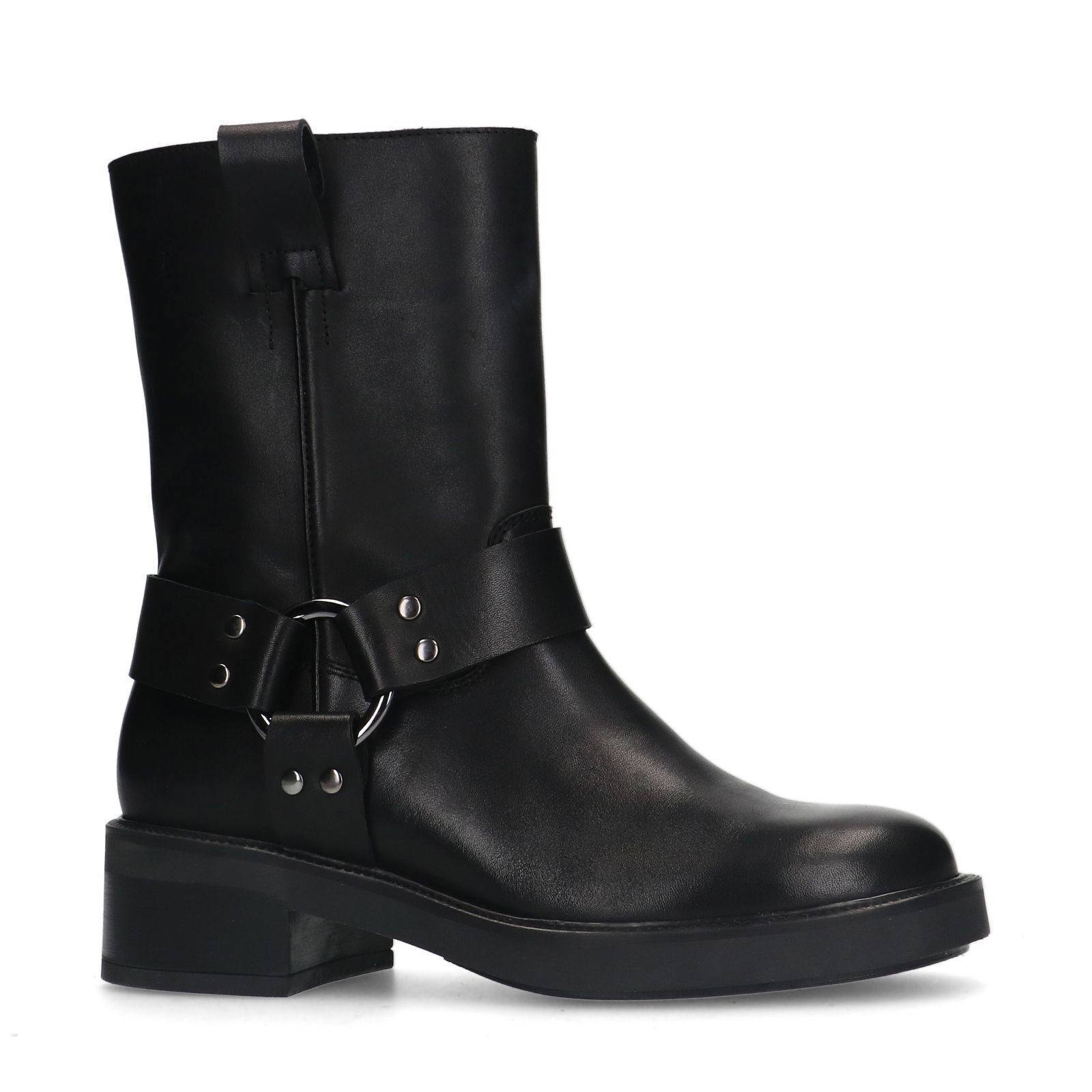 Sacha leren bikerboots zwart
