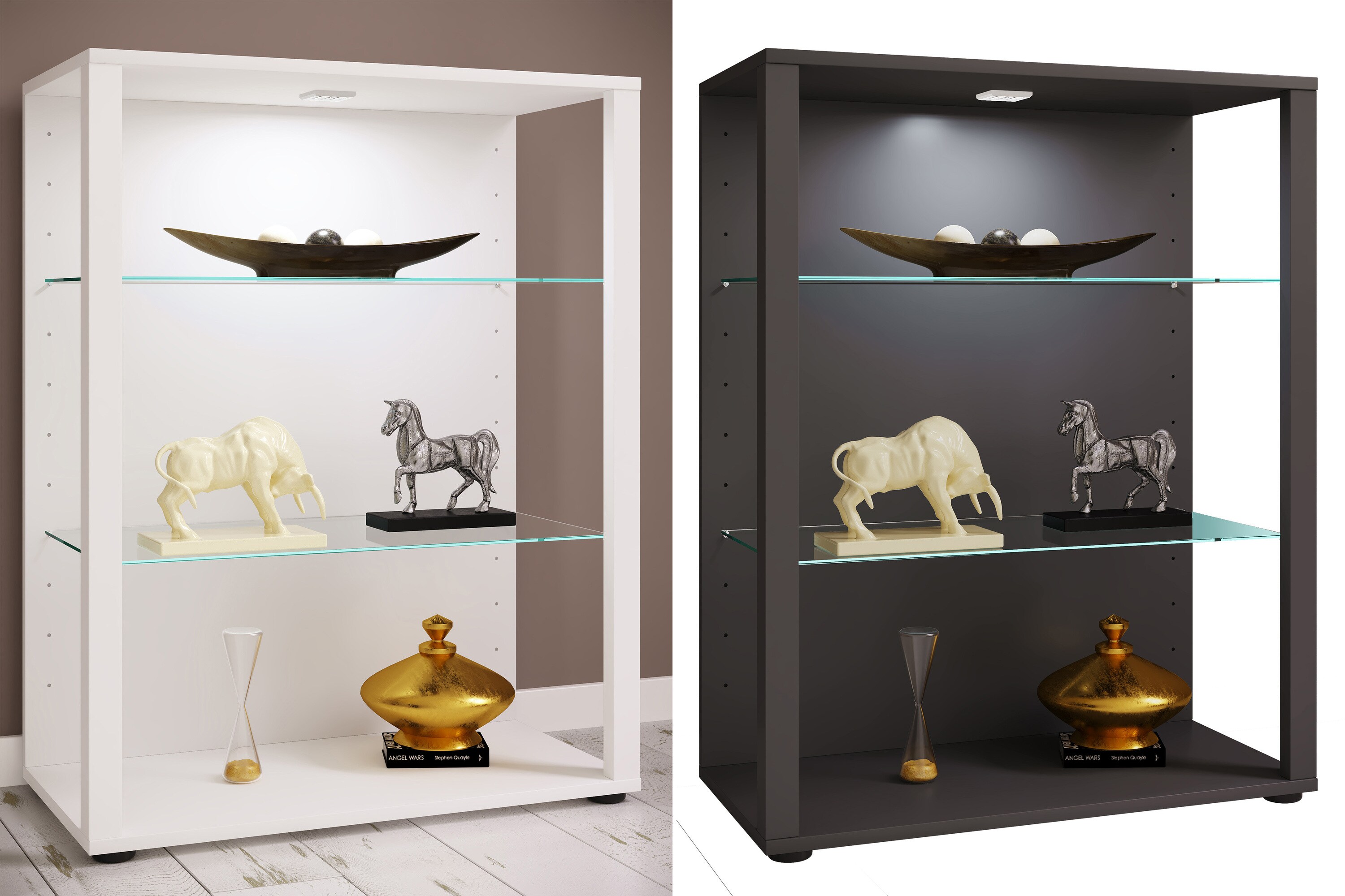 VCM Holz Glas Vitrine Sammelvitrine Glasvitrine Schaukasten Standvitrine Glasol L