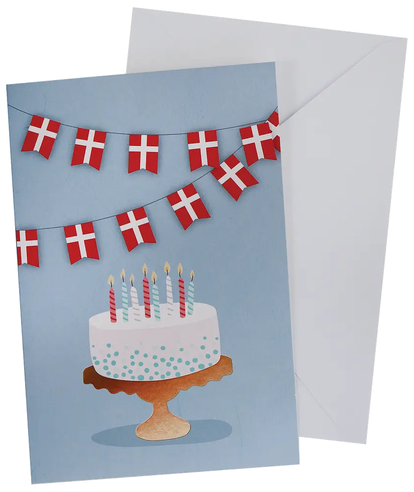 Kort med kuvert 11x17 cm - kage og flag