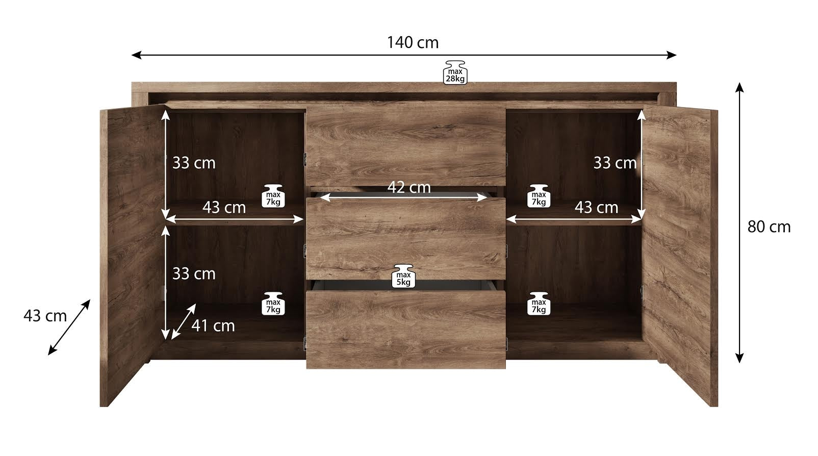 Monaco - Dressoir - Eiken - 140x43x80 cm