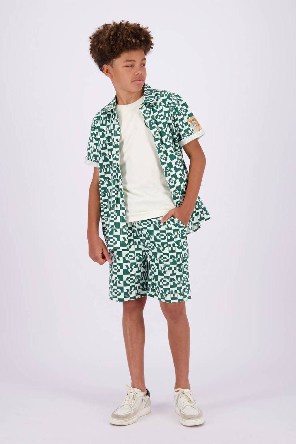 Vingino overhemd Lampo met all over print groen/wit