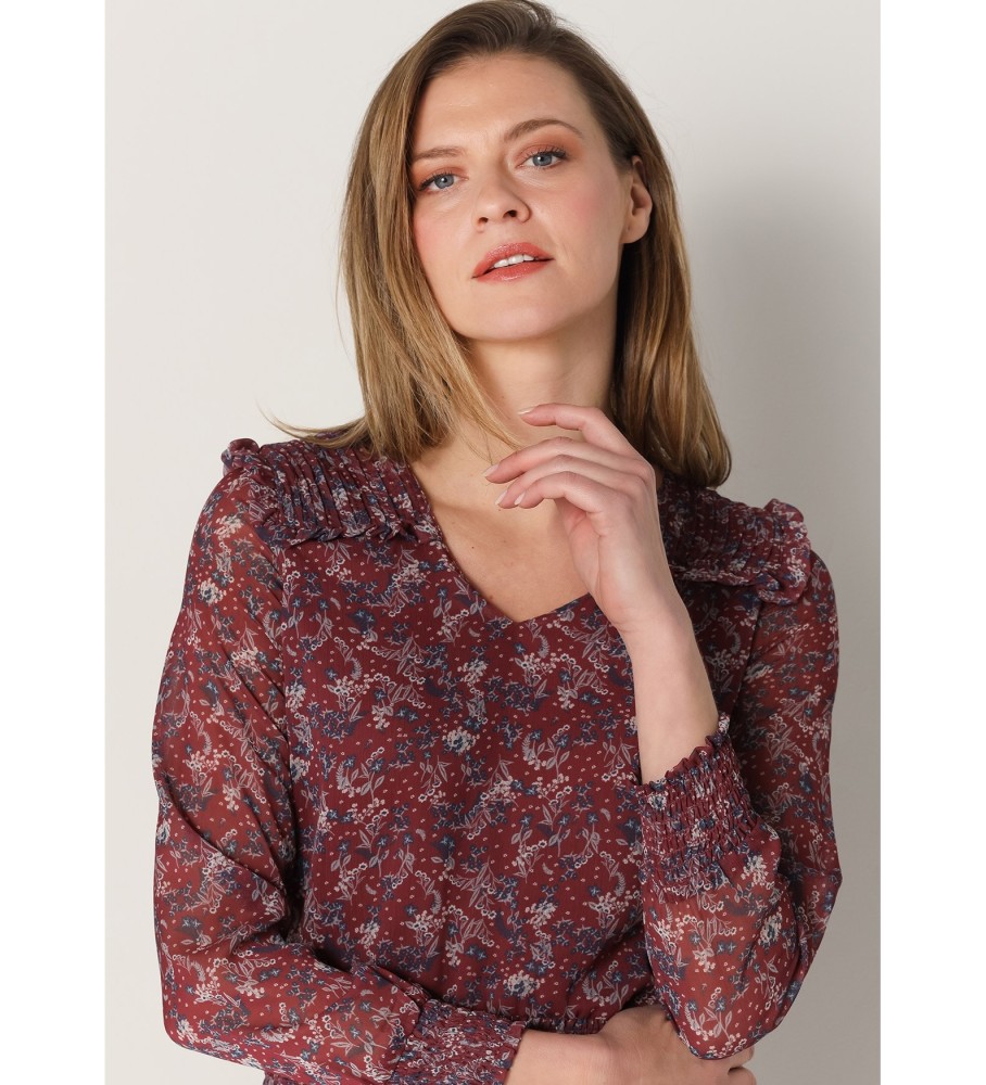 Vestido curto Lois com estampa floral bordô