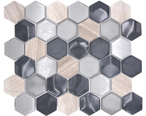 Glasmozaïek Kristal met natuursteen HXN 22 grijs 26x30 cm